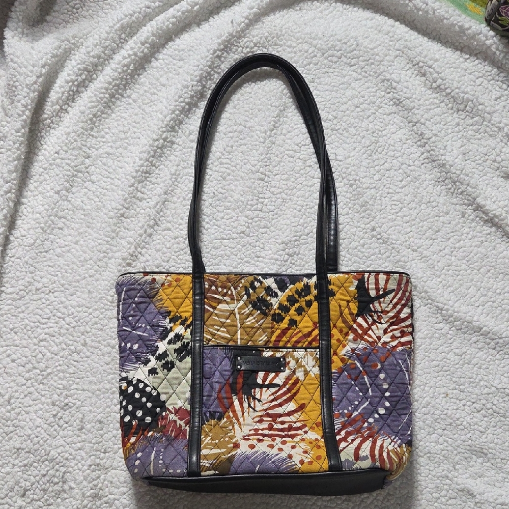 Vera Bradley Quilted Tote in Purple, Mustard & Black Leaf Print